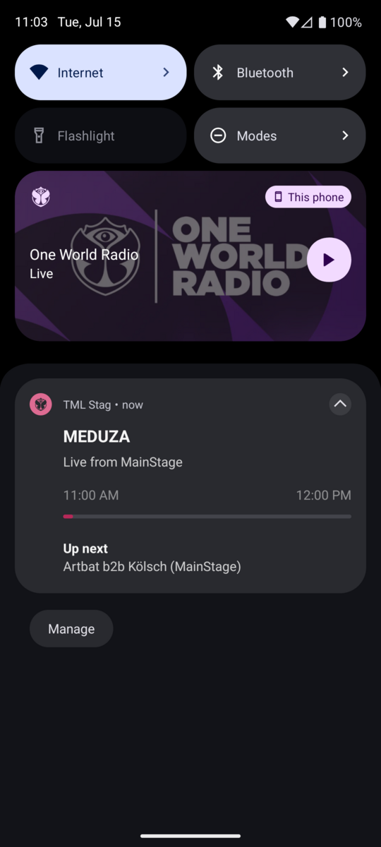 Screenshot of live notification.